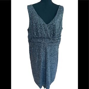 MUSE gray sequin sleeveless dress with v neckline, criss cross waistband sz 18W